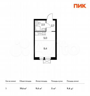 Квартира-студия, 19.6 м², 6/33 эт.