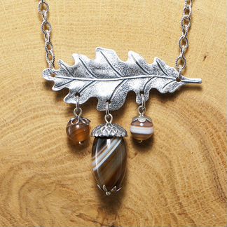 Колье Желуди Кофе с молоком (агат)