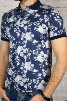 Мужское тёмно-синее поло - Floral