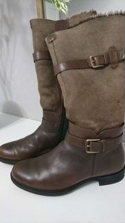 Сапоги кожаные и нубук коричневые женские Ecco
