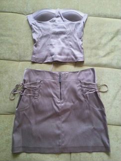 BGN французская новая атласная юбка dark beige + т