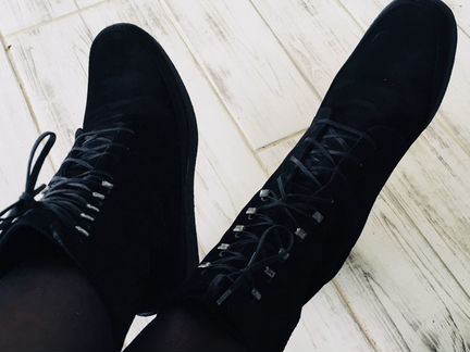 Замшевые чёрные Стильные Ботинки 3738