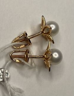 Золотые серьги пусеты 585 с жемчугом