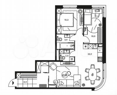 3-к апартаменты, 65.5 м², 9/25 эт.