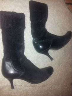 Сапоги весна осень женские на каблуке с меховыми ч