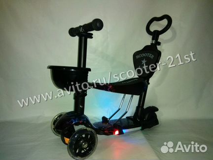 Самокат 5в1 музыкальный черный граффити